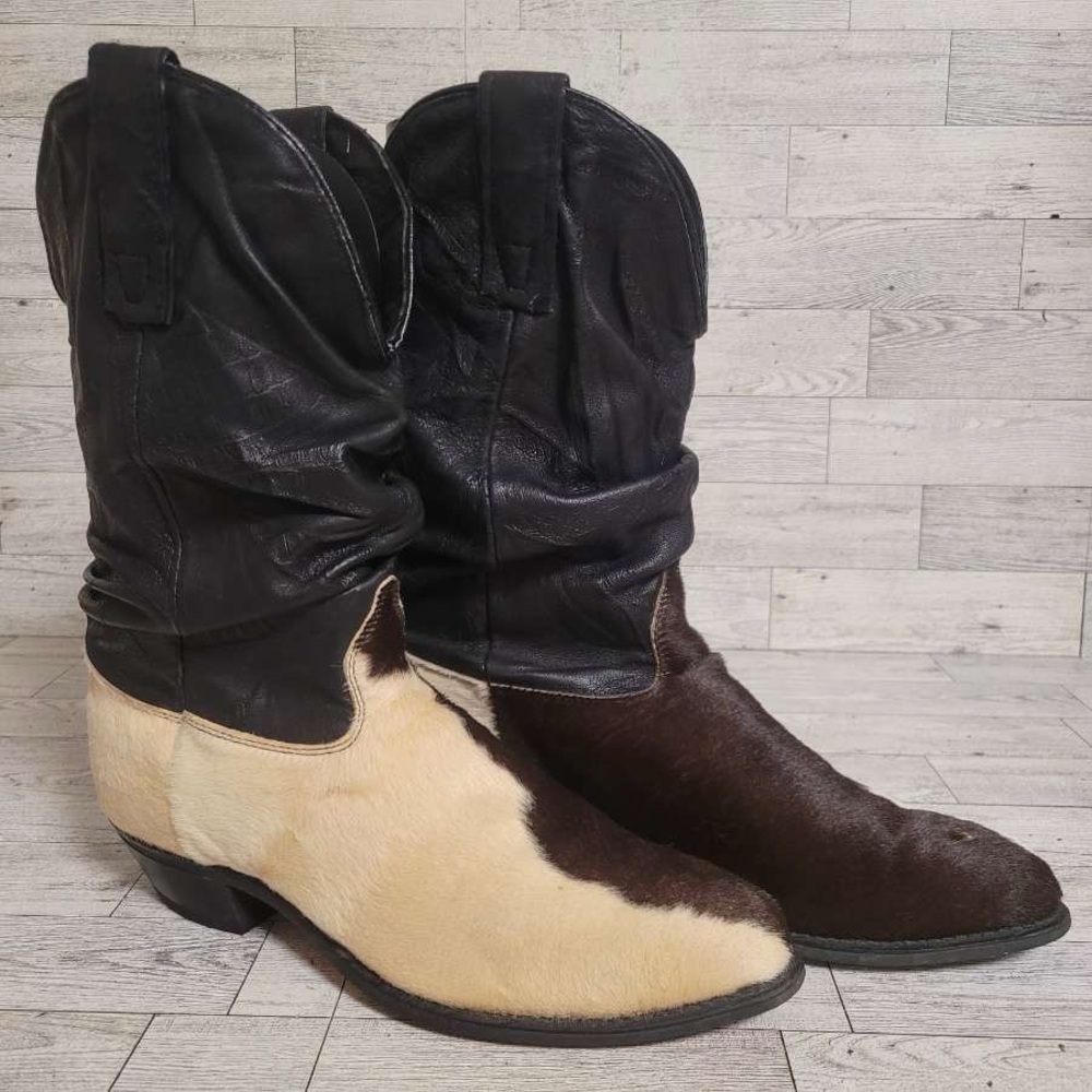 Women’s Vintage 80's Capezio White Hair On Hide Leather Cowboy Boots Size 7.5